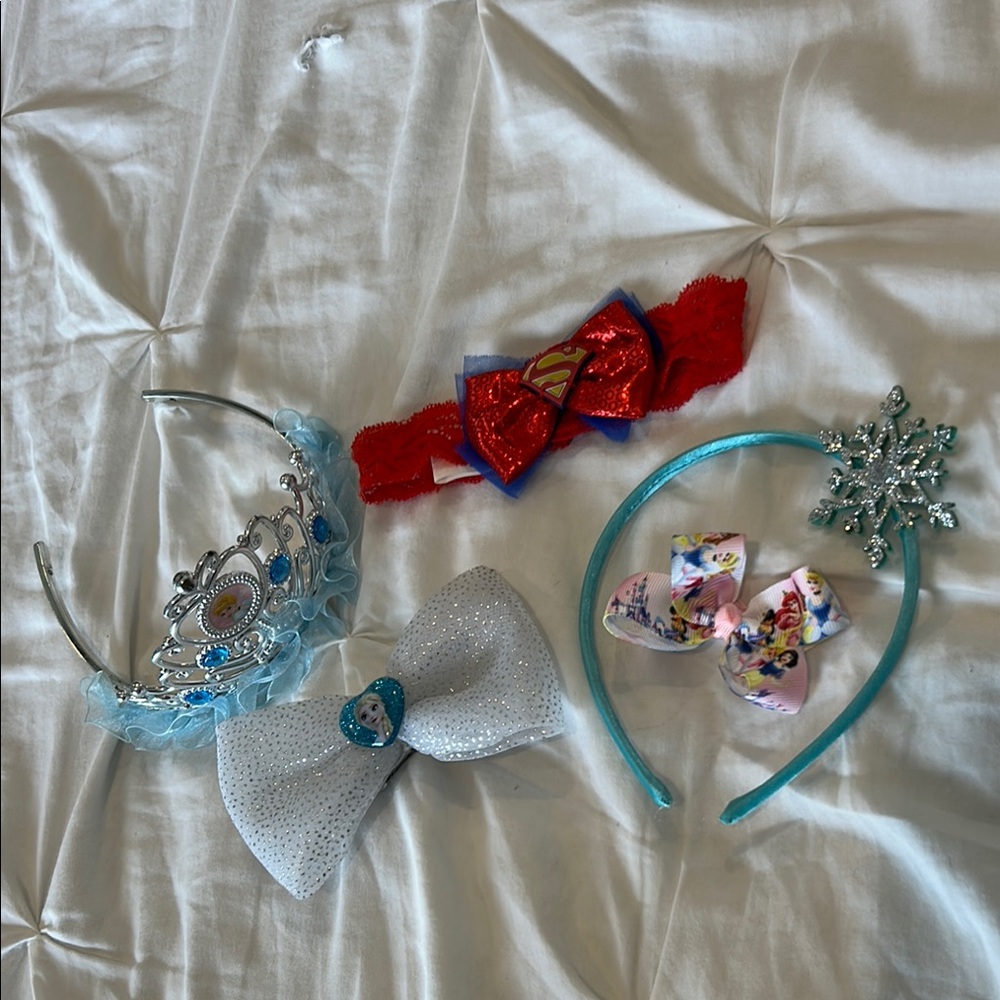 Lot of 5 Girl's Character Costume Hair Accessories Headband Hairband Bows, Crown